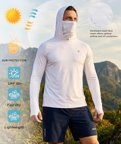 Fishing Hoodies for Men UPF Shirt Men Long Sleeve Fishing Shirt with Hood Mens Sun Hoodie Sun Protection Clothing Mens White Large - Thumbnail 4
