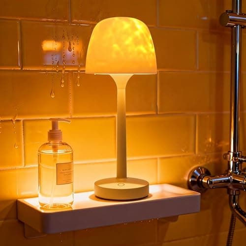 Waterproof Shower Light with Ocean Wave Projector - Rechargeable, Cordless Bathroom Lamp with 16 Colors, Remote & Touch Control, Dimmable LED for Shower, Bathtub, and Bedroom Relaxation (Khaki) - Image 1