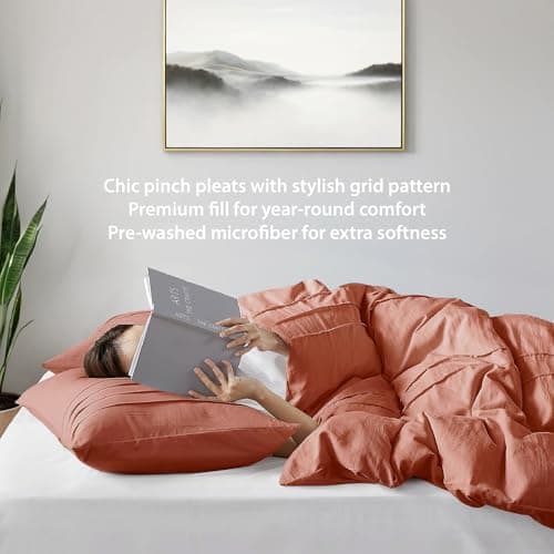 Regency Heights Twin Size Comforter Set Orange, 2 Pieces Bedding Set, Ultra Soft Prewashed Bed Set, Pinch Pleat All Seasons Lightweight Comforter and Sham - Thumbnail 2