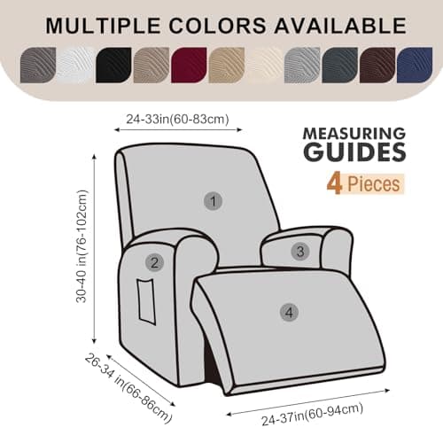 Cushonix Recliner Chair Covers,4-Piece Stretch Geometric Strokes Jacquard Reclining Chair Slipcovers,Furniture Protector with Side Pocket,Soft Breathable Couch Cover Pet-Friendly,1 Seater Beige - Thumbnail 2