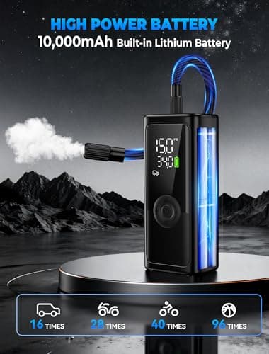Tire Inflator Portable Air Compressor, 150PSI Cordless Car Tire Pump, Auto-Off & 3 LED Light, 10000mAh Battery Powered Air Pump for Car, Motorcycle, Bike, Balls & More - Thumbnail 3