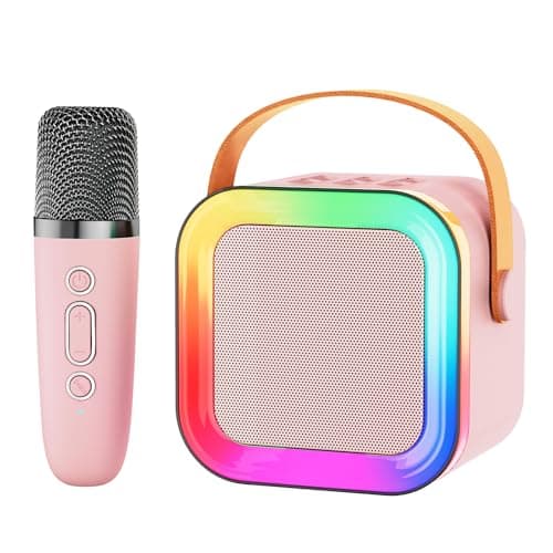 Mini Karaoke Machine Speaker for Kids Adults,Portable Bluetooth with 1-2 Wireless Microphones,Christmas Birthday Gifts Toys Girls Boys Ages 4, 5, 6,7, 8,9,10,11,12+ Years Old Toddler (Pink - 1 Mic) - Image 1