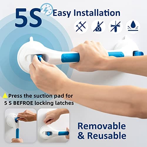 TAILI Shower Grab Bar Suction Grab Bars for Bathtubs and Showers, Heavy Duty Bath Handle Removable Bath Handrails for Seniors and Elderly, Bathroom Safety Grip No Drilling Waterproof,Blue - Thumbnail 6