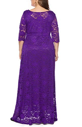 Eternatastic Womens Floral Lace 2/3 Sleeves Maxi Dress Evening Party Long Dress XL Purple - Thumbnail 2