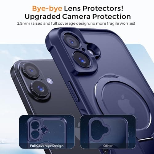 MOCCA Design for iPhone 16 Case with Magnetic Invisible Stand [Full Camera Protection] [Compatible with Magsafe] Military Drop Shockproof Translucent Matte Phone Case Cover 6.1",Deep Blue - Thumbnail 3