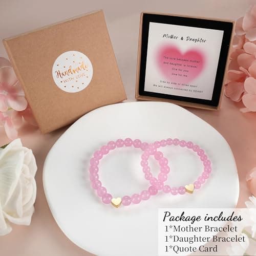 PEALICIOUS Mother Daughter Bracelets, 2Pcs Mother Day Gift with Pink Mommy and Me Bracelets as Mommy Gifts for Mom from Daughter, Mom and Me Matching Heart Jewelry for Birthday Accessories - Thumbnail 4