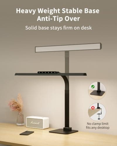 24W LED Desk Lamp, 112 High-Bright Eye-Caring Architect Light, 3000K-6000K Stepless Dimmable Touch Control, Weighted Metal Base, Auto-Dimming & Memory Function for Home Office, Reading, Gaming, Black - Thumbnail 4
