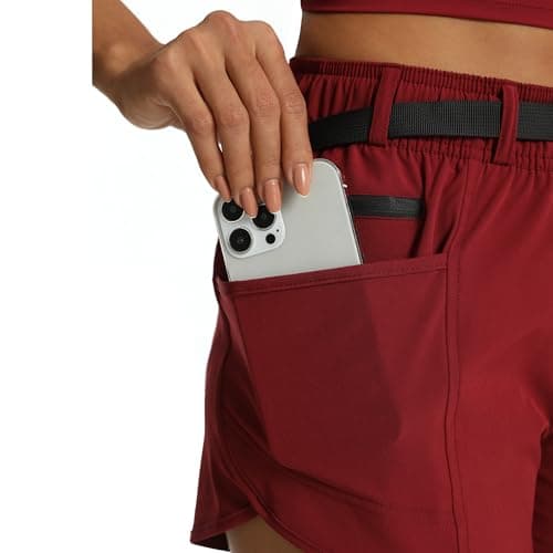 zsenoxaxi Women’s Hiking Shorts with Pockets Lightweight Stretch Workout Shorts for Outdoor Travel Camping(Wine Red,XXL) - Thumbnail 4