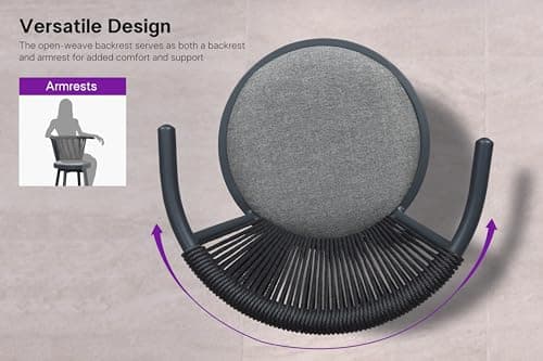PURPLE LEAF Outdoor Swivel Counter Height Bar Stools Set of 2 Metal Modern Wicker Bar Chairs Wraparound Back and Armrests Aluminum Woven Barstools with Cushions for Kitchen Balcony Garden Indoor Gray - Thumbnail 6