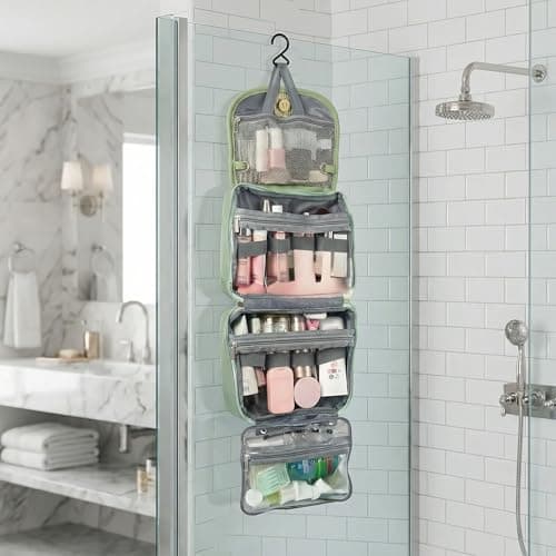 JATHIN Travel Toiletry Bag for Women - Hanging Cosmetic Makeup Organizer with Clear Compartments, Water-Resistant Cosmetic Bag, Perfect for Vacation, and Daily Use (White) - Thumbnail 4