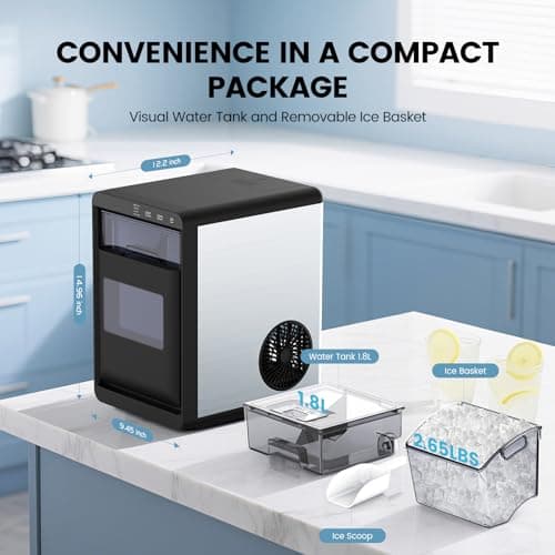 COWSAR Nugget Ice Makers Countertop, 44Lbs/24H Crushed Ice Maker & Pebble Ice Machine, Pellet Ice Makers with Ice Scoop &Removable Basket,Sonic Countertop Ice Machine for Home/Kitchen/Office - Thumbnail 6