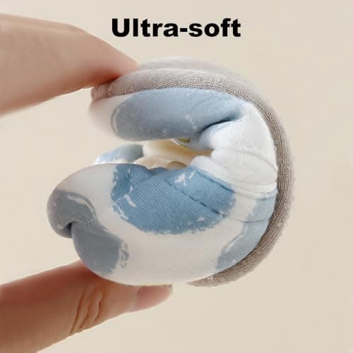 HOVELL Baby Booties with Adjustable Cord Lock Newborn Stay-on Boots Soft Cozy Cotton Non-Slip Gripper Crib Shoes for Infants Boys(SmileFace,6-12Months) - Thumbnail 5