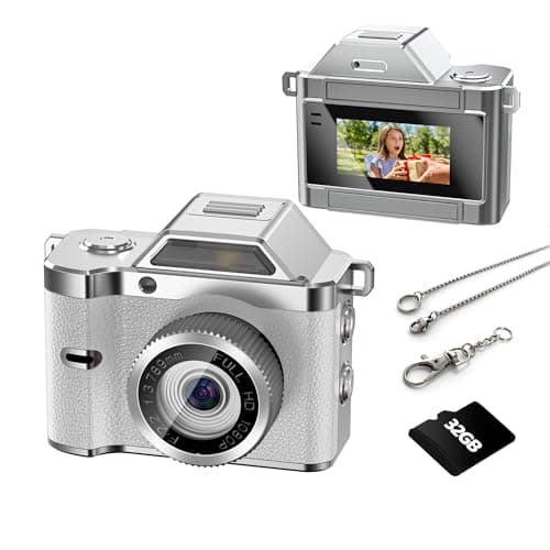 OMK Mini Keychain Camera, 1080P Pocket-Size Camera with 32GB Card, Portable Mini Retro Camera, One-Button Recording, Lightweight Vintage for Travel, Birthday Gift, Party, Daily Moments(White) - Image 1