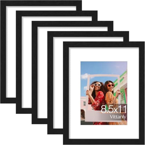 Vittanly 8.5x11 Picture Frames Set of 5, Wall or Tabletop Display, Black - Image 1