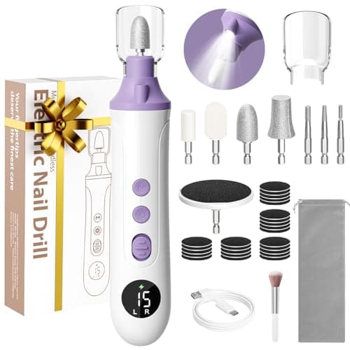 Ccigedy Electric Nail Drill, Professional Cordless Nail File Sander with LCD & Lamp, Rechargeable Toenail Grinder for Women, Manicure Pedicure Kit for Thick Toenails Acrylic Gel Dip Powder Nails - Image 1