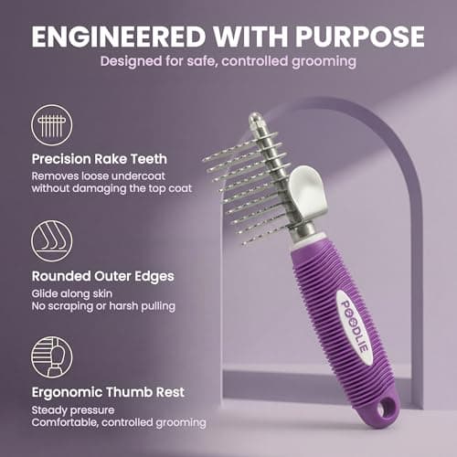 Poodle Dematting Fur Rake Comb Brush for Dogs and Cats - Long 2.5" Steel Safety Blades Metal Comb for Detangling Matted or Knotted Undercoat Hair - Thumbnail 3
