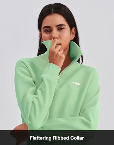 K-Swiss Women's Sweatshirts Quarter Zip Pullover - Fleece Workout Hoodies for Casual Sport, 2025 Fall Fashion Clothes,Green M - Thumbnail 4