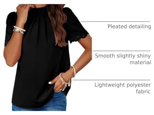 BTFBM Women's Dressy Casual Blouses Business Work Tops Lace Trim Short Sleeve Office Shirts 2025 Summer Spring Outfits(Black, Small) - Thumbnail 4