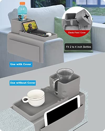 Silicone Couch Cup Holder, VIENFUT Anti-Spill and Anti-Slip Sofa Armrest Tray, Dirt-Resistant Silicone Couch Arm Tray for Remote, Snacks, Cellphone and iPad, Gift for Family, Friend (Gray) - Thumbnail 6
