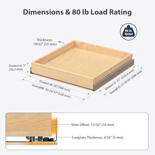 Sylunawyn Pull Out Drawers for Cabinets - Birch Wood Pull-Out Drawer 20" W x 21" D - Soft Close Slide Out Shelves for Kitchen Cabinets & Pantry Cabinet Organizer, Heavy Duty, Full-Extension - Thumbnail 2