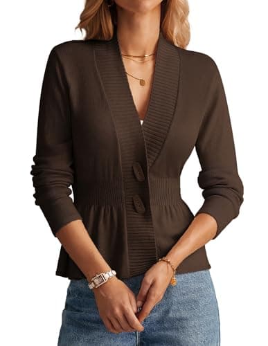 GRACE KARIN Women Cardigan Sweaters 2025 Fall,Long Sleeve Cropped Sweater Coat Trendy,Button Front Peplum Tops Lightweight - Image 1