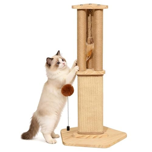 Cat Scratching Post for Indoor Cats,Kitten sisal Scratch Post for Cute Small Medium Adults cat,Rope Scratcher with Ball (27" H)