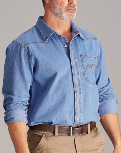 CHRONOLINE Men’s Long Sleeve Denim Shirt Western Button Up Washed Denim Jeans Shirt Vintage Cotton Work Shirt for Men, Stonewash Blue, S - Thumbnail 4