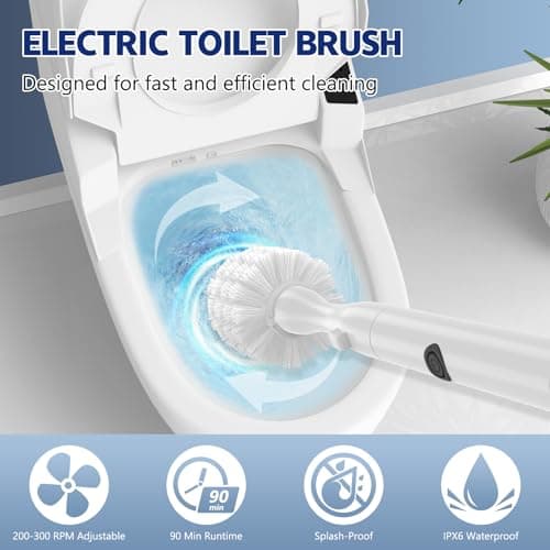 Electric Toilet Brush and Holder Set, Electric Toilet Bowl Brush, Toilet Brush Cleaner Set with 5 Refills Disposable Cleaner Brush, Floor Standing, Wall Mounted Without Drilling, Rechargeable, White - Thumbnail 3