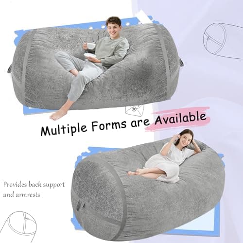 Homguava 6FT Bean Bag Chair Giant Bean Bag Chairs for Adults with Memory Foam Filled,Beanbag Chair with Soft Faux Fur Cover,Comfy Bean Bag Sofa Lounger for Living Room,Game Room,Bedroom - Thumbnail 5