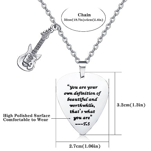 COTATI Quotes Guitar Pick Necklace Outfits Jewelry Accessories Inspired Fans Gift Merch (You are your own definition of beautiful and worthwhile) - Thumbnail 3