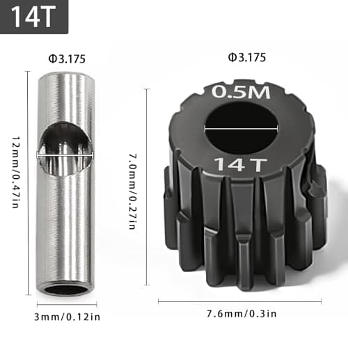0.5M Pinion Gear 14T Hardened Steel 3.175mm Bore with 2.3mm Adapter, Precision Motor Gear for ARRMA 1/14 Typhon 1/16 Mojave 1/18 Granite, Losi 1/12, 0.5Mod Gear 13T-27T for HOBBYWING Motors - Thumbnail 2