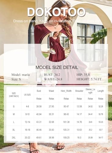 Dokotoo Womens Dresses Sexy V Neck Dresses for Women 2026 Elegant Classy Trendy Long Sleeve Solid Color Italian Dress Tiered Maxi Dress Ruffle A-Line Boho Beach Vacation OutifitsXX-Large - Thumbnail 6