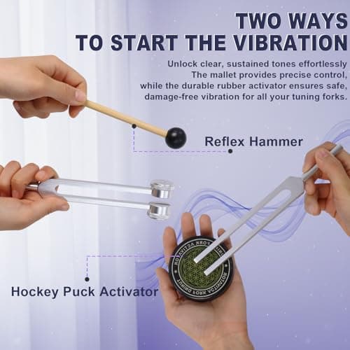 Tuning Forks for Healing Set – 128Hz 136.1Hz 256Hz 384Hz Weighted & Unweighted Sound Healing Tuning Forks for Chakra Balancing, Meditation, Yoga & Relaxation with Activator, Gem Feet & Storage Pouch - Thumbnail 4