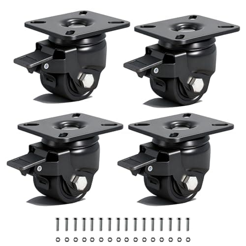 TESUMI Heavy Duty Casters Wheels 2" inch Low Profile Caster Set of 4 Load Capacity 2200lbs, Swivel Plate with Wheel Brake Low Gravity Center Furniture Caster Wheel for Cart, Toolbox Workbench-Black - Image 1