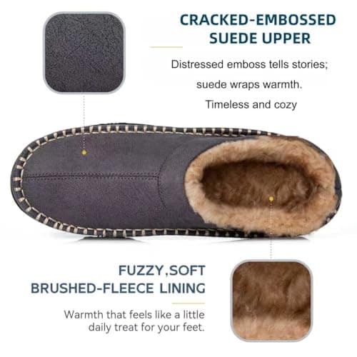 BOVTY Men's Moccasin House Slippers - Memory Foam Indoor Outdoor Shoes Warm Fuzzy comfy Slip-on - Thumbnail 6