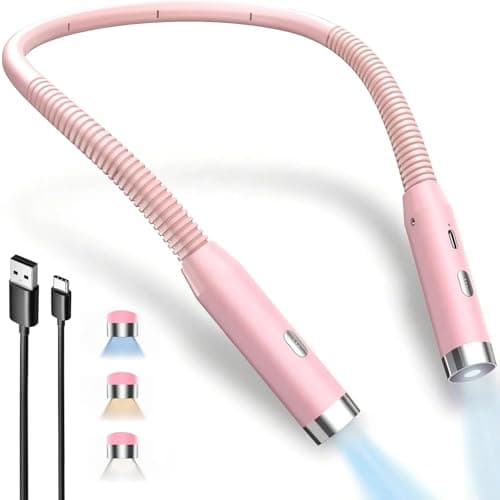 LED Neck Reading Light, 3-Color & 3-Brightness Adjustable Bendable Neck Light, USB Rechargeable Book Light for Reading in Bed, Knitting, Crochet, Camping, Working, Book Lovers Gifts (Pink) - Image 1