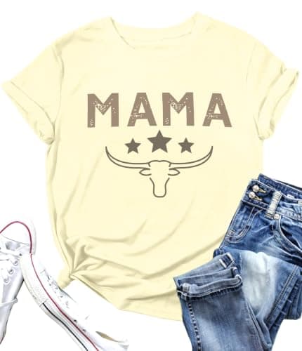 Mama Shirt Western Tshirt Funny Mom Shirts Mothers Day Outfit Women Apricot - Image 1