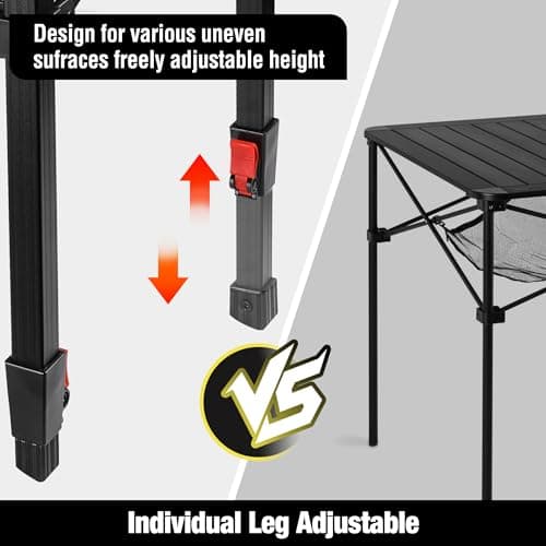 VILLEY Folding Camping Square Table with Carry Bag, Lightweight Aluminum Adjustable Square Table for Outdoor, Camping, Picnic, Backyards, BBQ, Medium - Thumbnail 5
