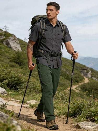 AGVNG Hiking Pants Men Cargo Pants 5 Pockets Waterproof Lightweight Quick Dry UPF 50+ Elastic Waist Drawstring Cuff Joggers Work Casual Golf Outdoor Fishing Army Green M - Thumbnail 3