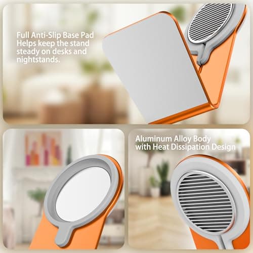HUAFD MagSafe Charger Stand Compatible with Apple MagSafe Charger 15W/25W, Aluminum Desktop Dock for iPhone 17/16/15/14/13/12, Portrait & Landscape Viewing, Cable Slot, Charger Not Included, Oranger - Thumbnail 5