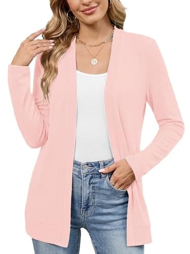 Heymoments Short Cardigans for Women Sweaters Light Pink XX-Large Open Front Long Sleeve Loose V Neck Ladies Summer Shrugs Causal Girls Bolero Soft Spring Fall Winter Tops Knitted Coat - Image 1