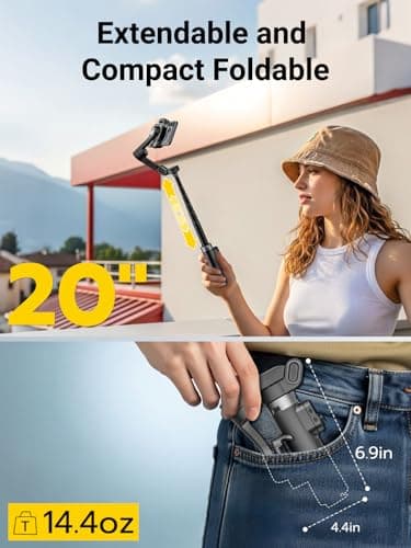 AOCHUAN Smart X3 360° Pan Rotation Gimbal Stabilizer for iPhone, Magnetic Remote Control, 3-Axis Stabilizer w/Built-in Extension Rod & One-Touch Open Tripod, Foldable Phone Gimbal for Vlogging, Travel - Thumbnail 3