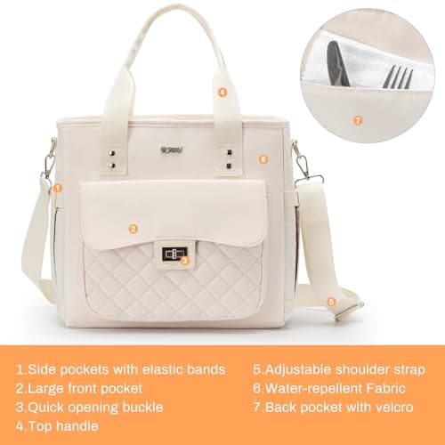 RJEU Women Lunch Box for Work,Large Insulated Lunch Bag Leakproof Cooler for Adults,Loncheras para Mujer (Beige) - Thumbnail 5
