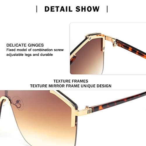 FEISEDY Classic Siamese One Piece Oversized Sunglasses Nice Rimless Stylish Retro Design for Women Men B2634 - Thumbnail 5