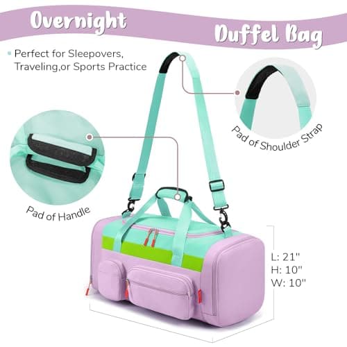 WOOMADA Kids Travel Bag with Shoe & Wet Pockets, Carry On Duffle Bag for Overnight Trips, Sports, School(purple) - Thumbnail 2