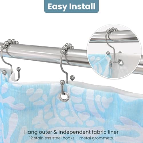 Drifted Root Coastal Loft Series Matelassé Jacquard Shower Curtain, Soft Touch, Metal Hooks, Detachable Liner & Weighted Magnets, Water-Repellent Bath Curtain (Ocean Mist Blue, 72"W x 84"L(Pack of 1)) - Thumbnail 2