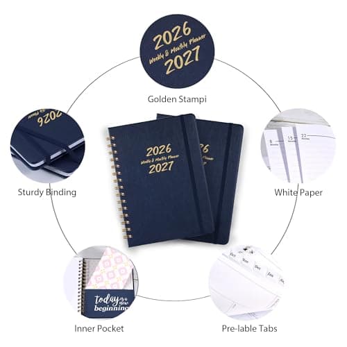 2026-2027 Planner - Weekly & Monthly Planner 2026-2027 with Twin-Wire Binding, July 2026 - June 2027, 6.3" x 8.4", Hardcover with Monthly Tabs, Back Pocket, Thick Paper - Blue - Thumbnail 6