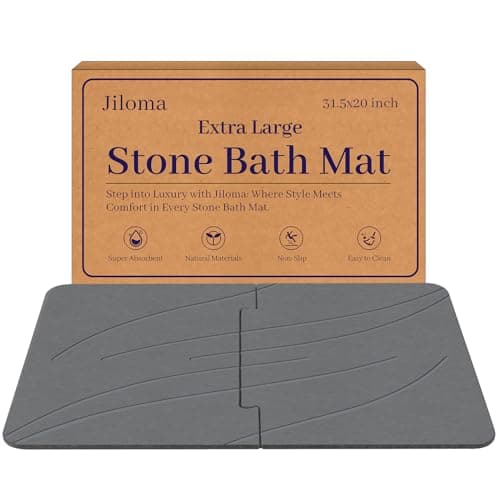 Jiloma 32 * 20 Stone Bath Mat Extra Large Diatomaceous Earth Non-Slip Shower Mat Quick Drying Diatomite Stone Mats for Bathroom Floor/Ktichen Counter Super Absorbent Natural Easy to Clean Grey - Image 1