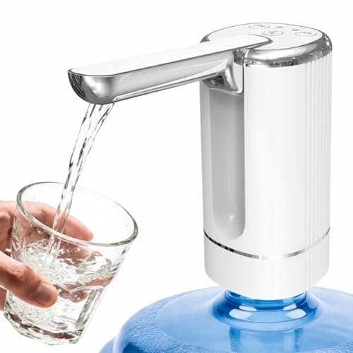Water Dispenser Pump for 5 Gallon Water Bottles, USB Type-C Rechargeable with 1200mAh Battery, Foldable Spout, One-Touch Control (40s/80s), Powerful Suction for Home, Office, Camping - White - Image 1