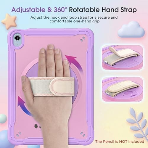 ProCase Kids Case for iPad A16 11th Gen 11" 2025/iPad 10th Gen 10.9" 2022 with Screen Protector, Fully-Body Shockproof Rugged Protective Cover with Rotatale Stand Hand/Shoulder Strap -Purplepink - Thumbnail 6